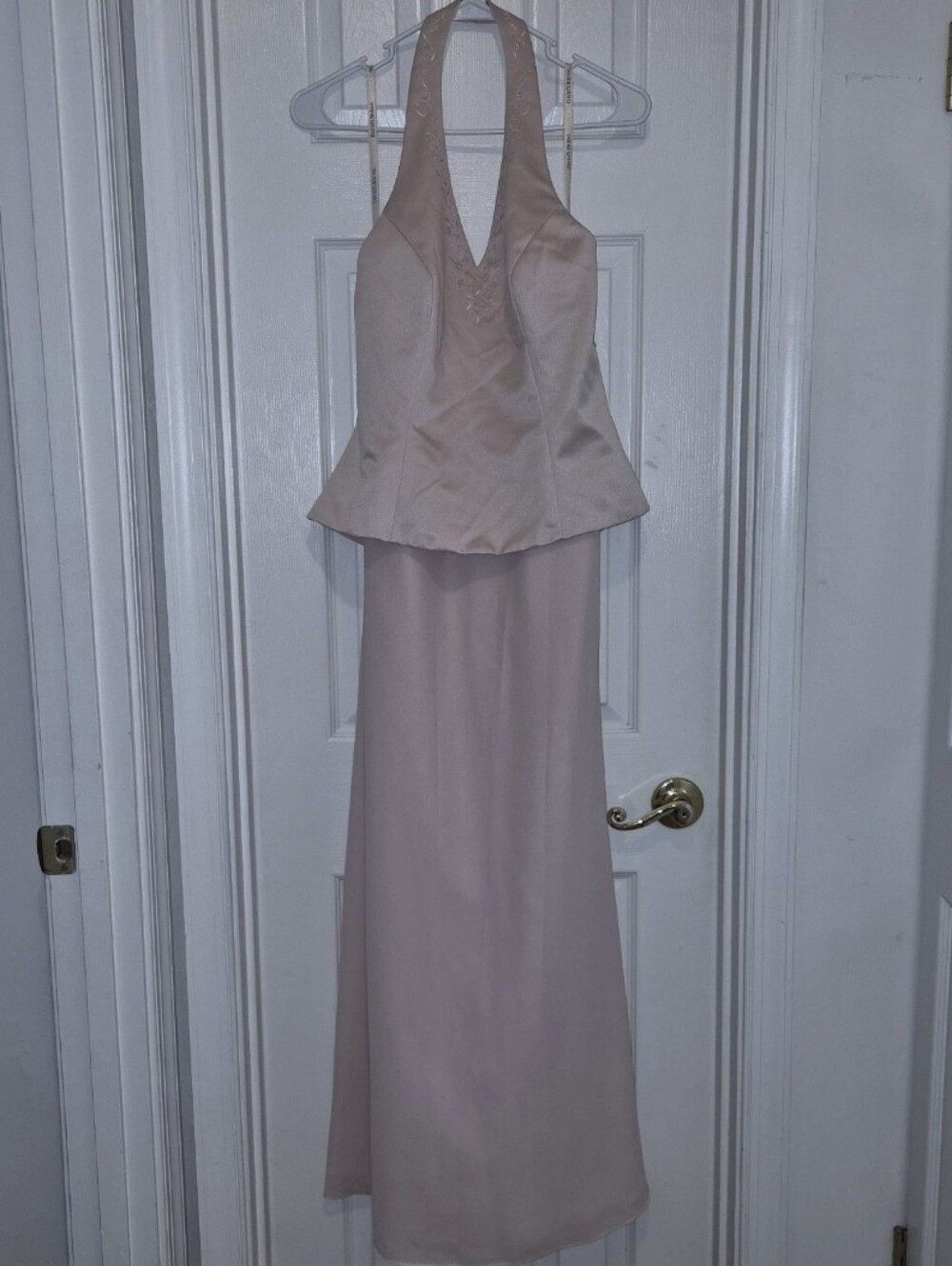 David's Bridal Women's Blush Pink Embroidered Halter Bridesmaid's Dress, Size 10